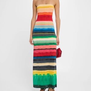 Alice + Olivia Rainbow Reef Delora Strapless Midi Dress